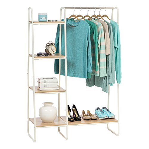 Iris Usa Inc Metal Garment Rack With Wood Shelves White And Light Brown Pi B3 Iris Usa Inc Metal Garment, Garment Racks Etc