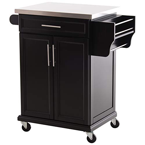 Homcom Homcom Wood Stainless Steel Multi Storage Rolling Kitchen Island Utility Cart With Wheels Black