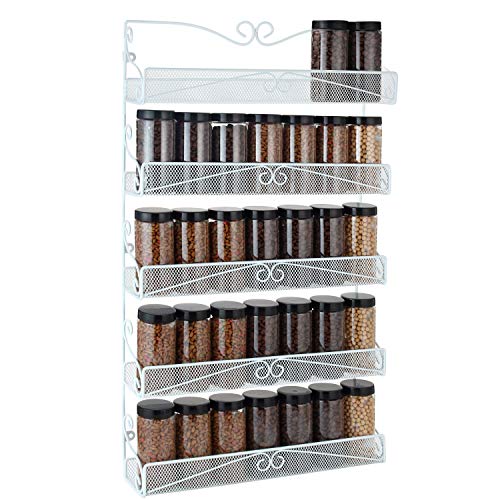 3S Spice RackHanging Wall Mounted Spice Rack Organizer Shelf for Pantry  Kitchen Cabinet Door 5-Tier White