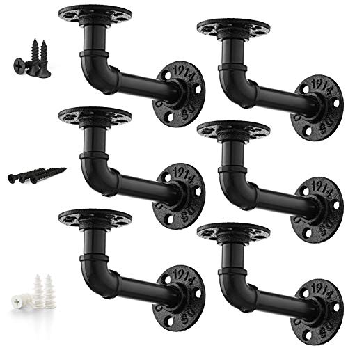 Diy Zone Pipe Bracket 6 Packs Black Industrial L Shelf For Wood Floating Vintage Look Rustic Decor Wall - Diy Wall Shelf Brackets Diy Zone Pipe Bracket 6 Packs Black Industrial L Shelf For Wood Floating Vintage Look Rustic Decor Wall - Diy Wall Shelf Brackets