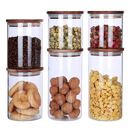 KKC Home Accents KKC Borosilicate Glass Storage Jars with Airtight  LidsKitchen Glass Storage Containers with Wood LidsSealed Kitchen Canisters  Gl