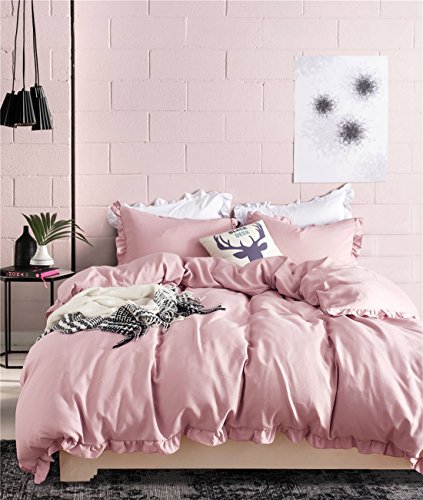 Omelas Blush Pink Ruffled Duvet Cover, Blush Pink Duvet Cover Full