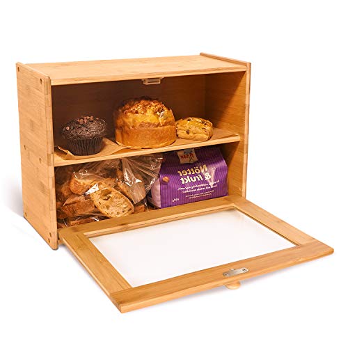 Goodpick 2 Layer Bamboo Bread Box 15 X, Countertop Storage Box