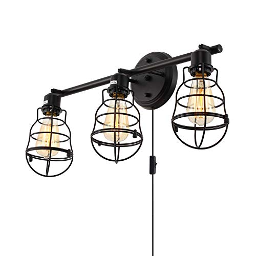 Stepeak Rustic Bathroom Vanity Lights Fixture 3 Wire Cages Industrial Wall Sconce With Plug In Cord And Farmhouse Setting Stepeak Rustic Bathroom Vanity Lights, Plug In Vanity Light Fixture