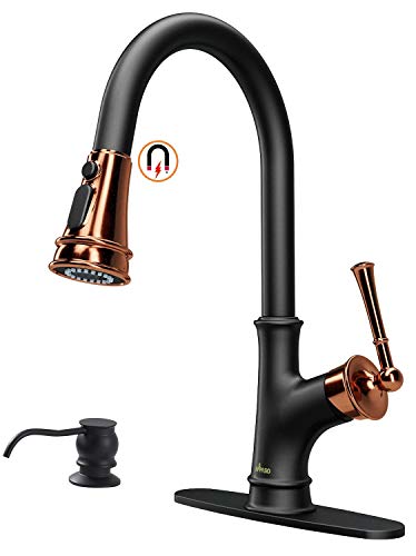 APPASO Matte Black and Rose Gold Pull Down Kitchen Faucet ...