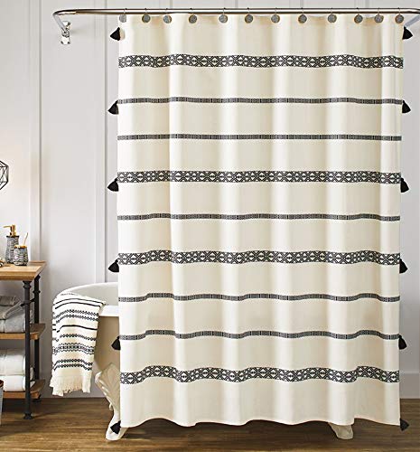 Yokii Tassel Fabric Shower, White Shower Curtain With Tassels