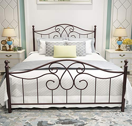 Yerperfo Vintage Sy Metal Bed Frame, Metal Bed Frame Queen Without Box Spring