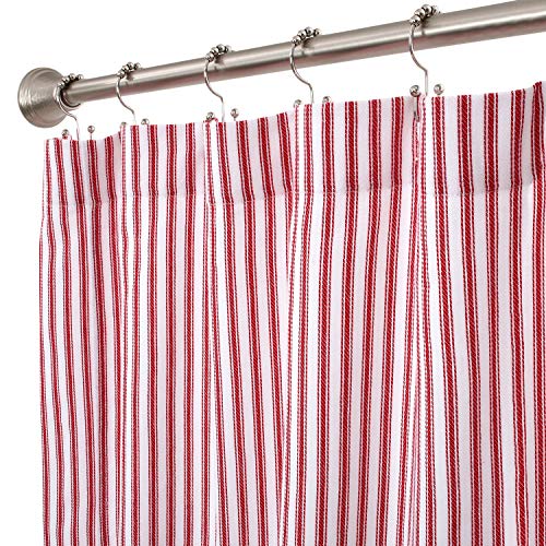 Cackleberry Home Red And White Ticking, 84 Inch White Shower Curtain
