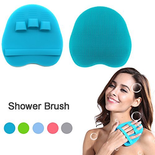 HOMMIESAFE Pure Silicone Food-grade Body Brush Shower Cleansing Scrubber Gentle Exfoliating Glove Soft Bristles (Blue)