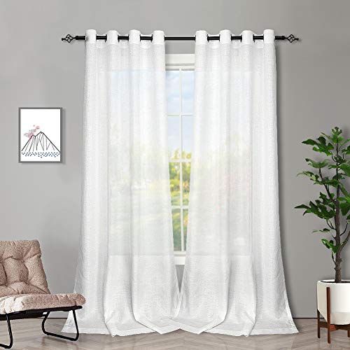 Melodieux White Semi Sheer Curtains 84, Curtains 64 Inches Long
