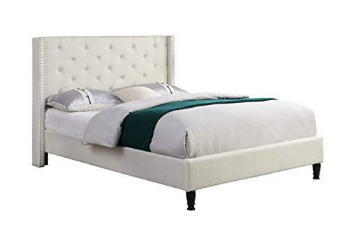 Home Life Premiere Classics Cloth Light Beige Cream Linen 51 Tall Headboard Platform Bed With Slats King Complete 5 Year Home Life Premiere Classics, Tall King Size Platform Bed Frame With Headboard