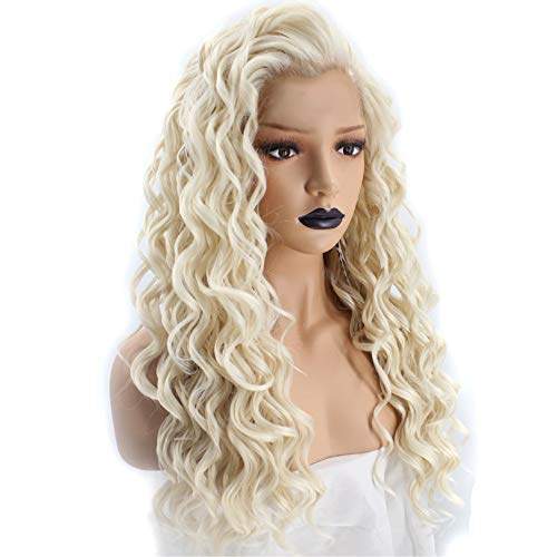 Anogol Hair Cap+Platinum Blonde Wig with Synthetic Hair Wigs Long Curly  Blonde NO Lace Front Wig for Women