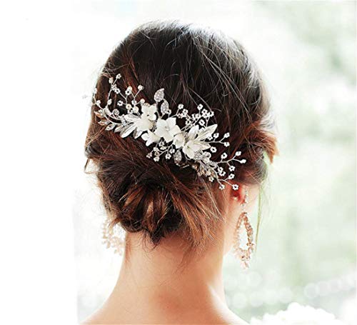 Cathercing Bridal Rhinestone Flower Veil Side Comb Hair Clips Headpiece Wedding  Hair Accessories White Bride Hair Piece Styling