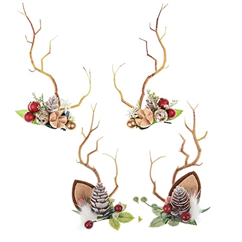 STHEJFB Deer Antlers Headband Christmas Halloween Forest Flower Crown Antlers Ears Headbandadult Girl Beauty Accessory (Antler h