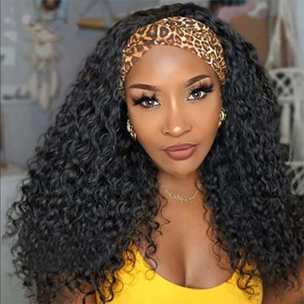 FSDA Curly Headband Wig Human Hair Wigs for Black Women Deep Curly Wig None  Lace Front Wigs Brazilian Virgin Hair Glueless Deep Wave