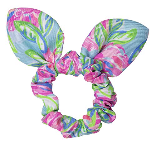 Lilly Pulitzer Womens Pink/Blue/Green Hair Tie Scrunchie with Bow Detail, Totally Blossom