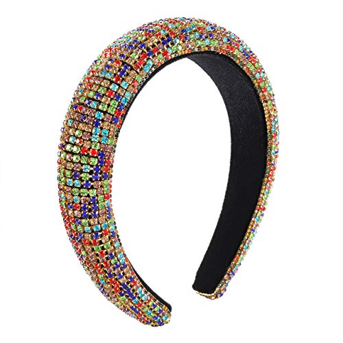 CENAPOG Rhinestone Headband for Women Colorful Crystal Embellished Padded Hairband Sparkly Baroque Velvet Bejewelled Headbands f