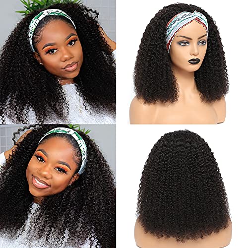 marchqueen Curly Headband Wig Human Hair 18? Kinky Curly Headband Wigs for  Black Women 100%