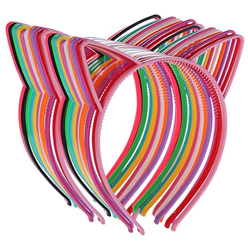Tbestmax 24 Cat Ear Headbands Plastic Hairbands Hair Hoops Party Costume Daily Decorations Party Bunny Cat Bow Headwear Cats Accessories 