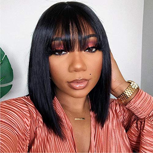 DNE HAIR Short Bob Wig Human Hair Wigs with Bangs Brazilian Straight Hair Wigs None Lace Front Wigs Machine Made Bob Wig for Black Women DNE HAIR Short Bob Wig Human Hair Wigs with Bangs Brazilian Straight Hair Wigs None Lace Front Wigs Machine Made Bob Wig for Black Women