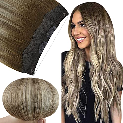 Fshine Crown Hair Extensions Human Hair Invisible Clip in Hair Extensions  12Inch Secret Headband Wire in Hair Extensions Hidden