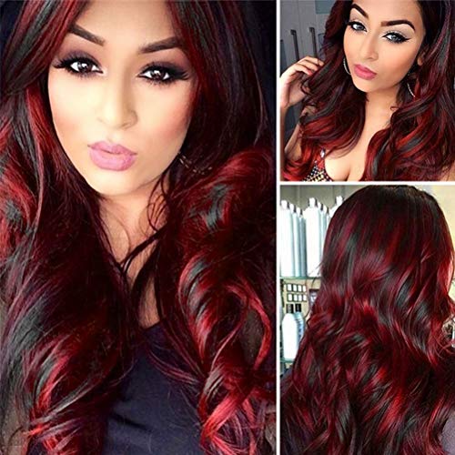 Sallcks Black Red Wig for Women Long Wavy Wig Highlights Layered Silky  Middle Part 2 Tone Synthetic Cosplay Costume Wigs
