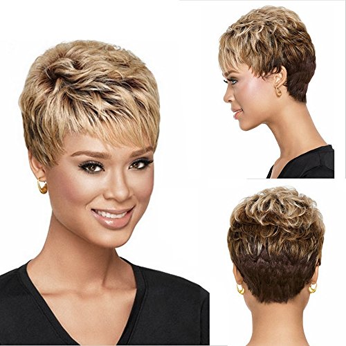 GNIMEGIL Short Ombre Wigs for White Women Wig with Bangs Blend Color Blonde Ombre Brown Natural Looking Heat Resistant Wigs with