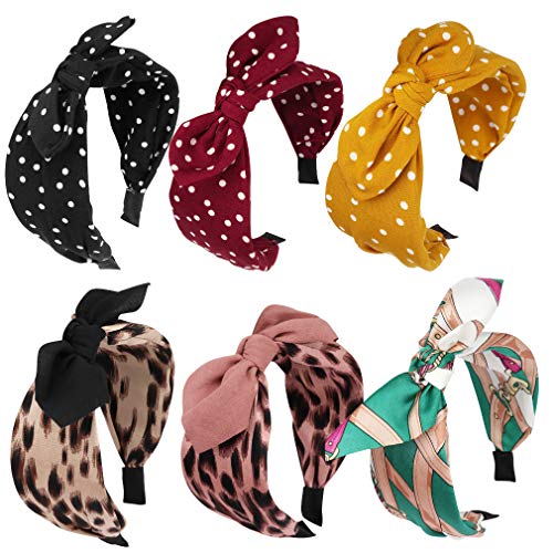 Jaciya 6 Pieces Knotted Bow Headbands for Women Turban Headbands for Women Wide Headbands for Women Knot Headband 6 Colors cinti