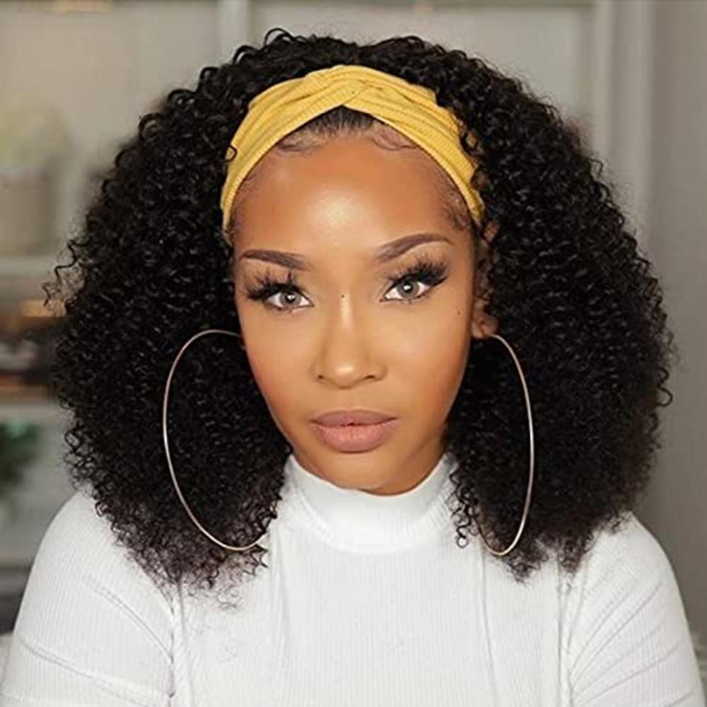 MsFan Headband Wigs for Black Women Kinky Curly Human Hair Wigs 200%  Density 10A Non