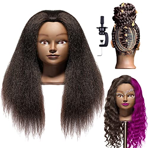LuAiJa 100% Real Hair Mannequin Head Hairdresser Training Head Manikin  Cosmetology Doll Head?Black Mannequin Real Hair Head?