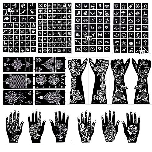 tiebeauty 20 sheets henna stencils glitter tattoo kit 191pcs arabian temporary tattoo stencils tattoo stickers for face body paint
