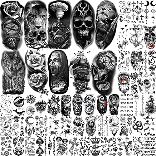 Bilizar 62 Sheets Scary Vampire Skeleton Temporary Tattoos For Men Women  Adults, Halloween Skull Evil Demon Fake Tattoo Stickers