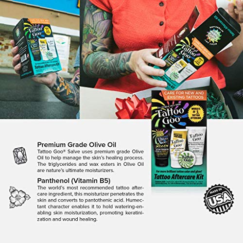 Tattoo Goo Aftercare Kit Brighten Colors & Soothes Skin - Includes Healing  Balm, Moisturizing Lotion, Deep Cleansing