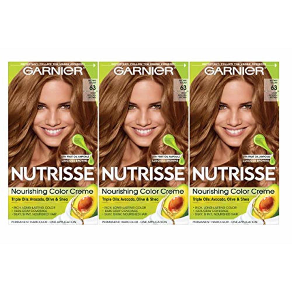 Garnier, Nutrisse Nourishing Hair Color Creme Packaging May Vary, 63 Light Golden Brown (Brown Sugar), 3 Garnier, Nutrisse Nourishing Hair Color Creme Packaging May Vary, 63 Light Golden Brown (Brown Sugar), 3