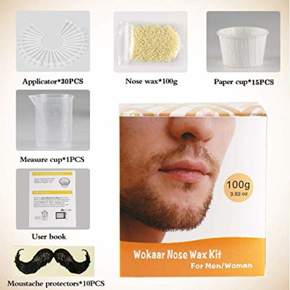 Nose Wax Kit, 100g Wax with 30 Applicators, Nose Hair Removal Kits from  Wokaar (15-20 Times Usage ) Nose Waxing for Men and Wome