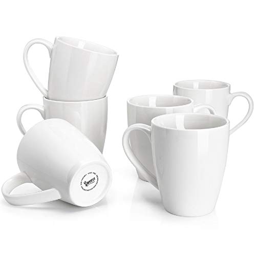 Sweese 601.001 Porcelain Mugs - 16 Ounce for Coffee, Tea, Cocoa, Set of 6, White
