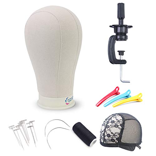 Eerya 21-24 Inch Canvas Block Head Set for Wig Display Making Hair Weave and Styling Mannequin Head with Mount Hole C Stand, Sty