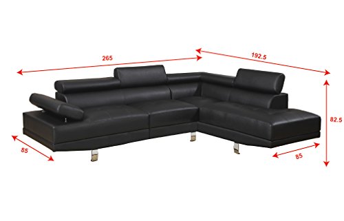 Poundex Sectional Sofa, Black