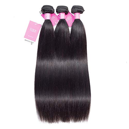 ISEE Hair 8A Peruvian Remy Hair Silky Straight Hair Weave 100% Unprocessed Peruvian Straight Hair 3 Bundles Natural Color 10inch