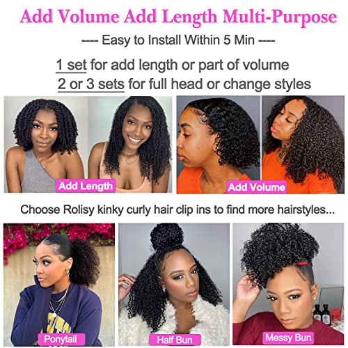 Rolisy Kinky Curly Clip in Hair Extensions Afro 3C 4A Kinky Curly Hair Clip  Ins for