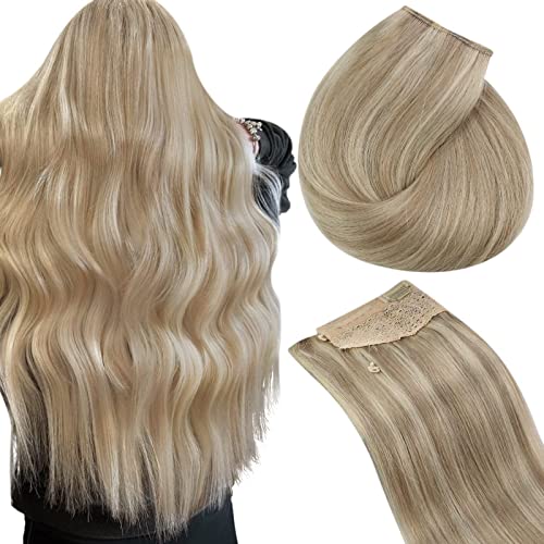 Sunny Hair Sunny Fish Wire Hair Extensions Real Human Hair Blonde #16/22  Fish Line Remy Hair Extensions Dark Ash Blonde Highlights Medium B