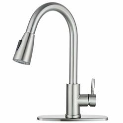 WOWOW Kitchen Faucet with Sprayer, Kitchen Sink Faucet, SUS 304 Stainless Steel, High Arc Single Handle Brushed Nickel Kitchen F