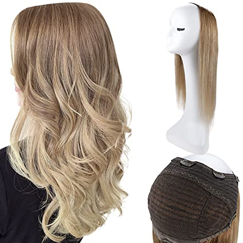 Full Shine Human Hair 18 Inch Half Wigs Remy Brazilian Hair Clip In Half  Wig Human Hair Balayage Color 10 Fading To 14 Blonde U