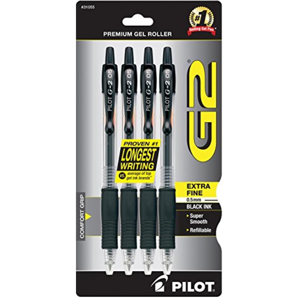 Pilot Automotive PILOT G2 Premium Refillable & Retractable Rolling Ball Gel Pens, Extra Fine Point, Black Ink, 4-Pack (31055)