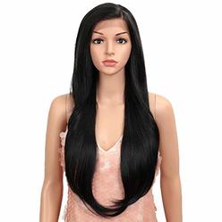 Style Icon Easy-360 Lace Wigs 28 Free Part Lace Frontal Wigs Long Straight Wig Black Synthetic Wig(28, 1B)