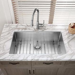 Kitchen Sink, MENSARJOR 30 x 18 Undermount Single Bowl Kitchen Sink 16 Gauge Stainless Steel Kitchen Sink