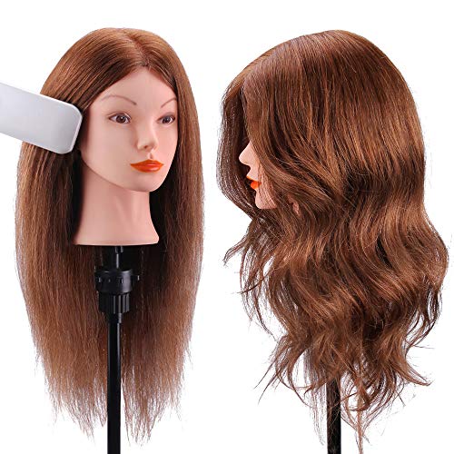 Mannequin Head with 100% Human Hair, TopDirect 18 Dark Brown Real Hair  Cosmetology Mannequin Head Hair Styling Hairdressing Prac
