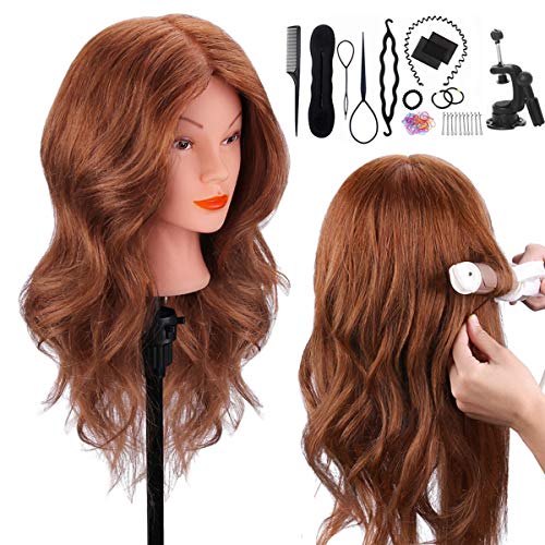 Mannequin Head with 100% Human Hair, TopDirect 18 Dark Brown Real Hair  Cosmetology Mannequin Head Hair Styling Hairdressing Prac
