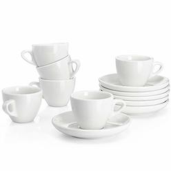 sweese 2 ounce espresso cups with saucers, porcelain espresso cups set of 6 - white (401.001)