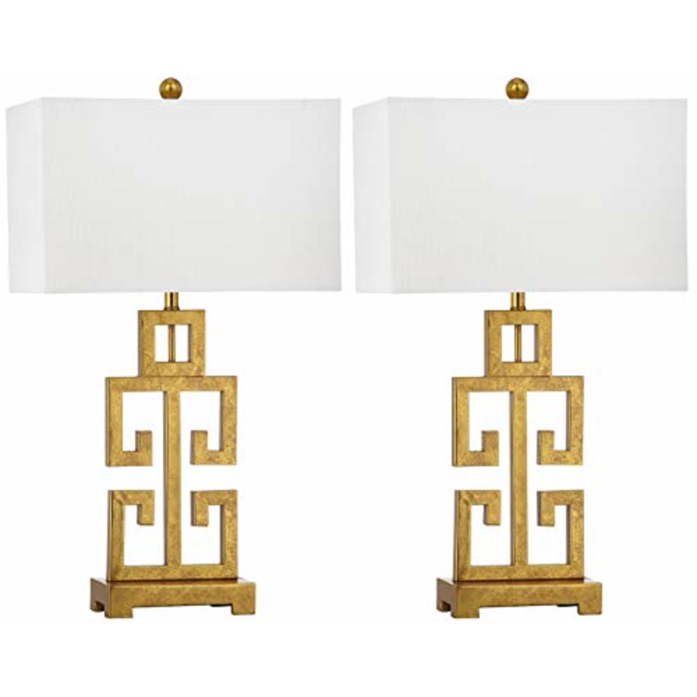 Safavieh Lighting Collection Greek Key Antique Gold 29-inch Bedroom Living Room Home Office Desk Nightstand Table Lamp (Set of 2